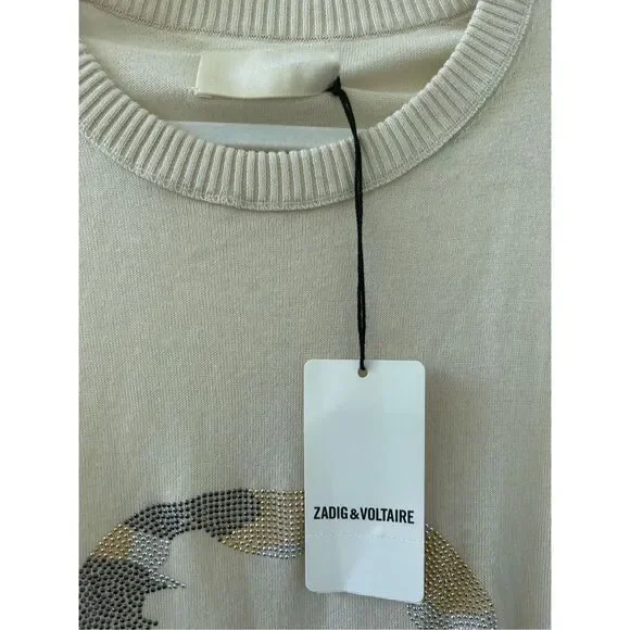 Zadig & Voltaire Miss Camo Skull Strass Sweater Women’s Cream Size Medium